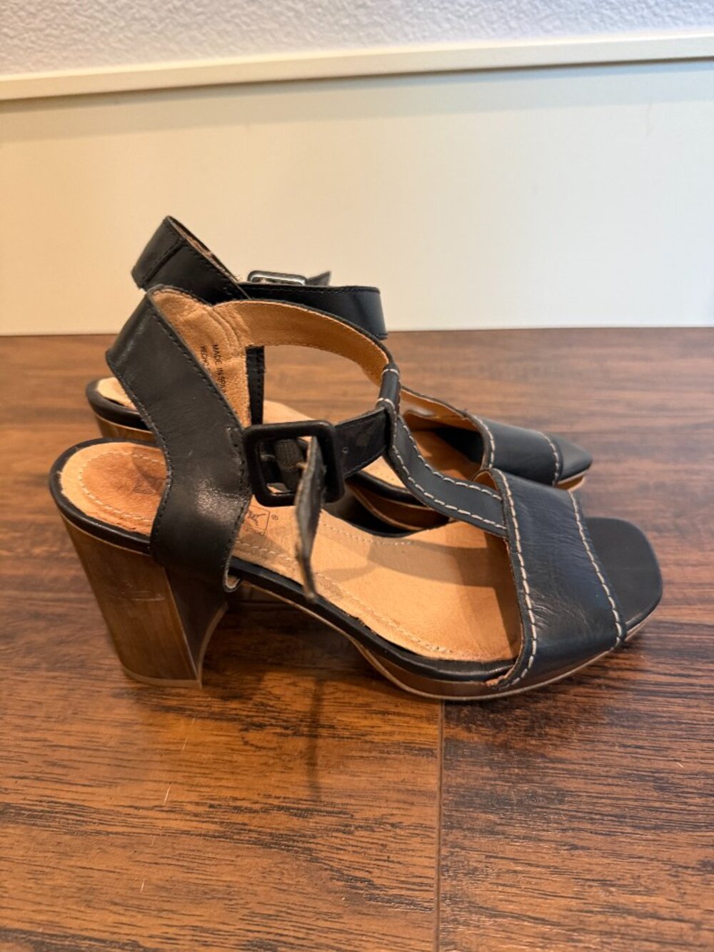Pikolinos Black Leather T-Strap Block Heel Sandals Women's EU 39 US 8.5-9
